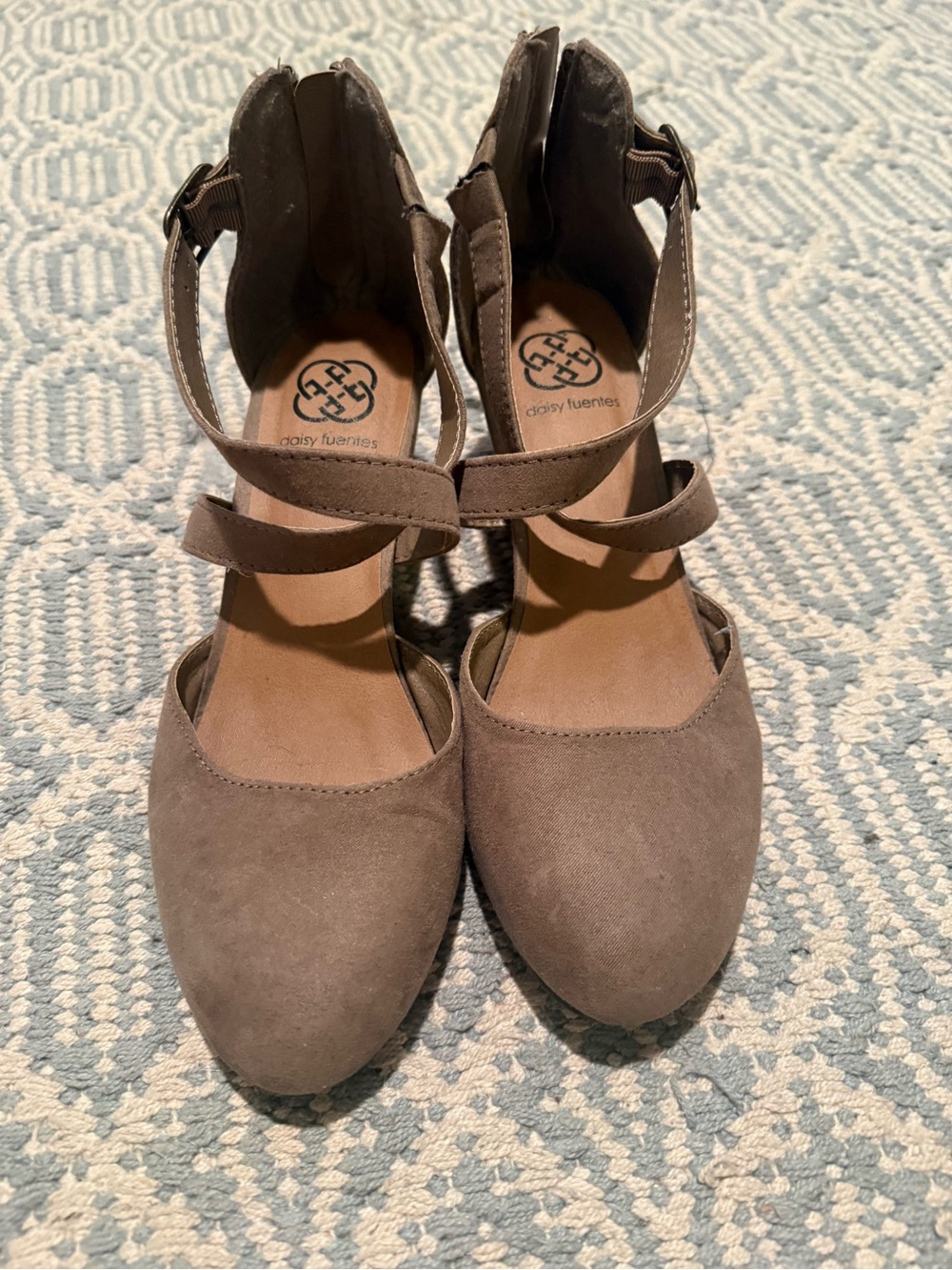 Daisy Fuentes Taupe Suede Ankle-Strap Pumps